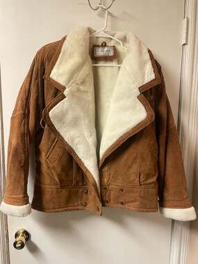 Vintage Karizma Genuine Suede Bomber Jacket with Faux Fur Shearling Lining